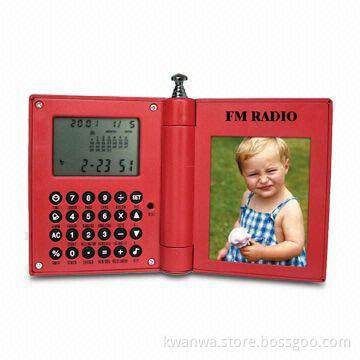 Portable digital photo frame with radio FM, calculator and clock